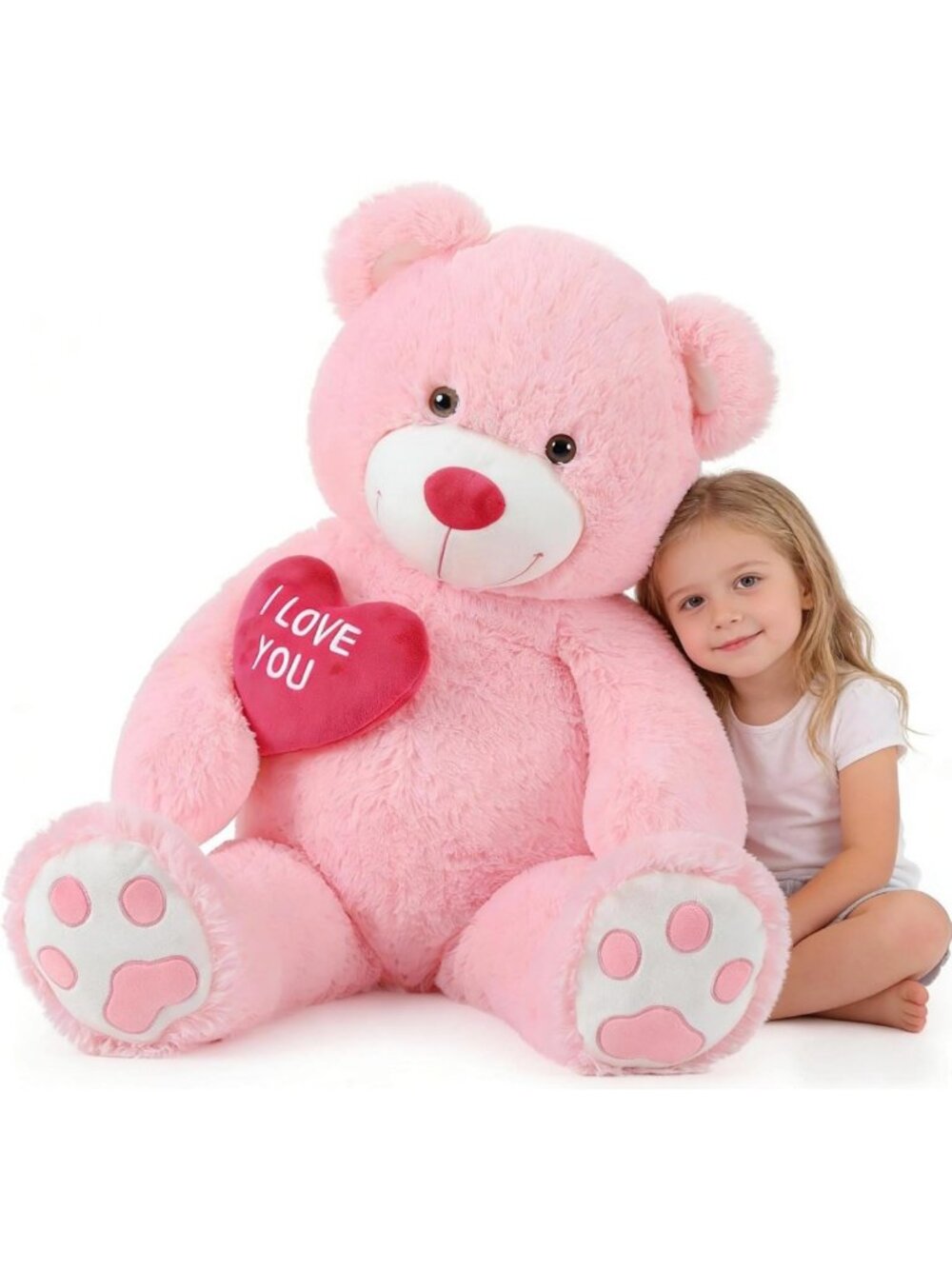 Giant 36 Inch Pink Teddy Bear Plush Stuffed Animal with Heart - Cuddly Gift